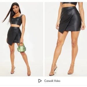 Size 12 black faux leather wrap mini skirt Pretty Little Thing
